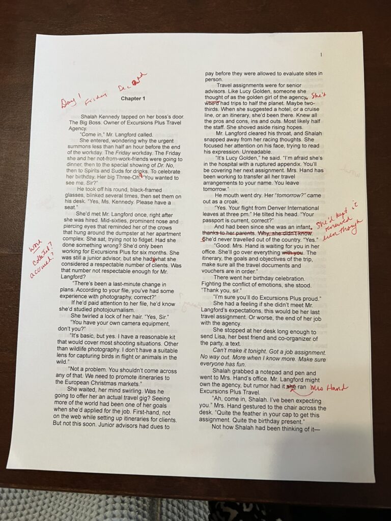 marked up manuscript printed in 2 columns