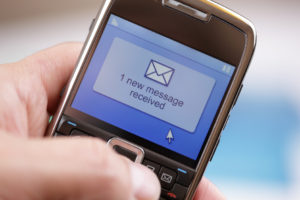 Text message received on a mobile phone