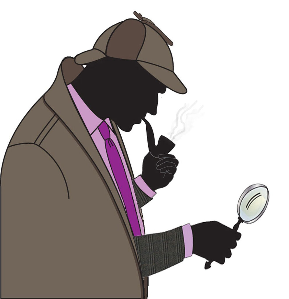 Sherlock Holmes with pipe and magnifying glass
