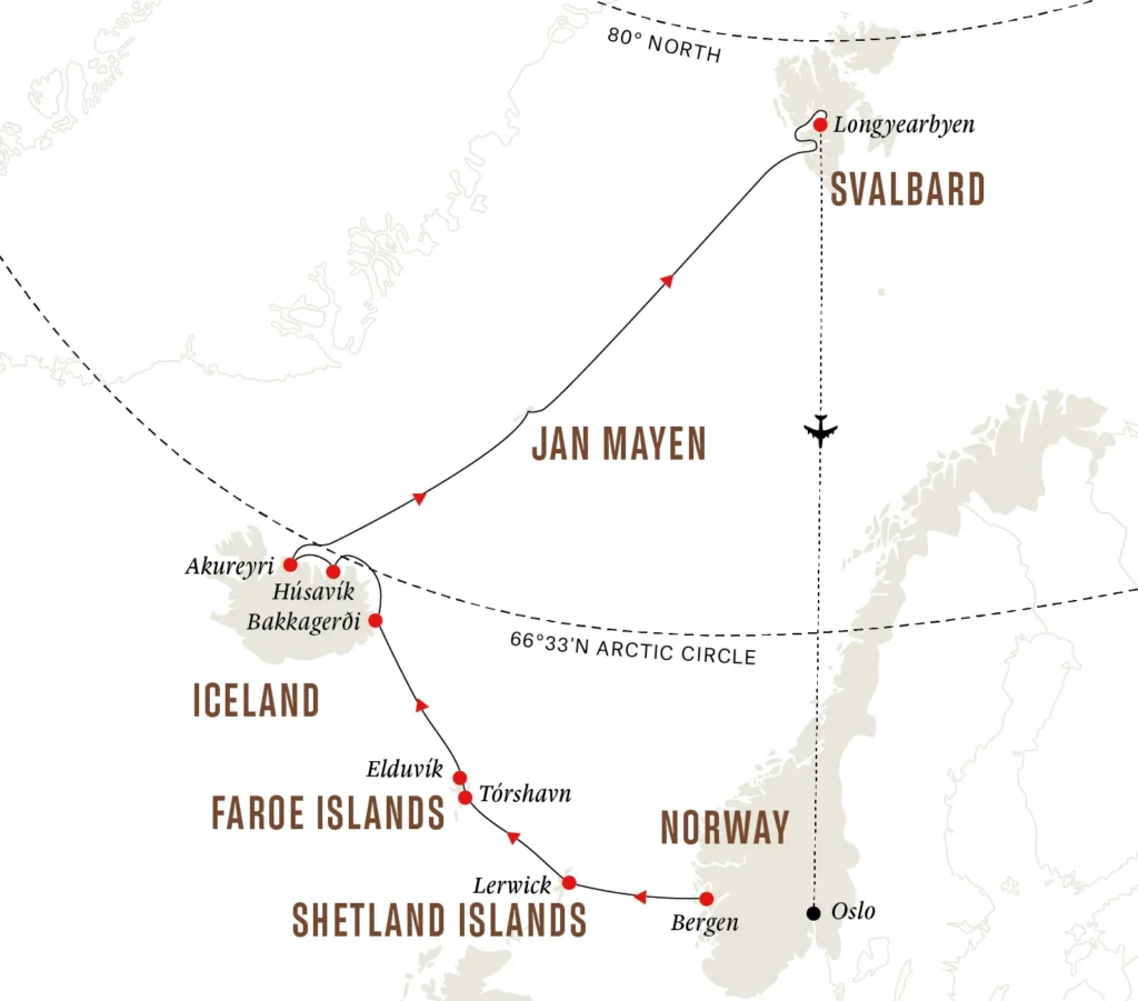 Map showing a Norway Cruise Route