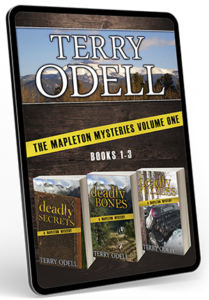 ereader displaying The Mapleton Mysteries by author Terry Odell