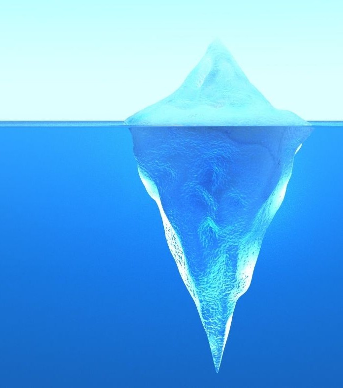 Iceberg showing how much is above and below the water