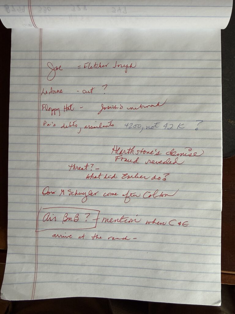 Lined paper with red writing