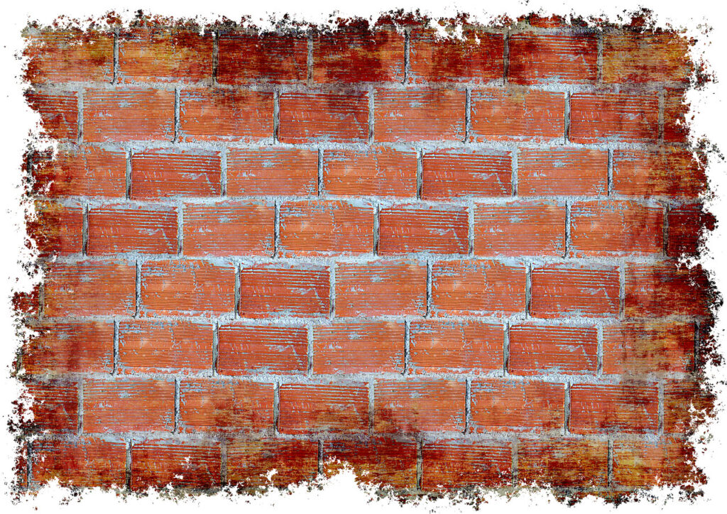 red brick wall with jagged edges
